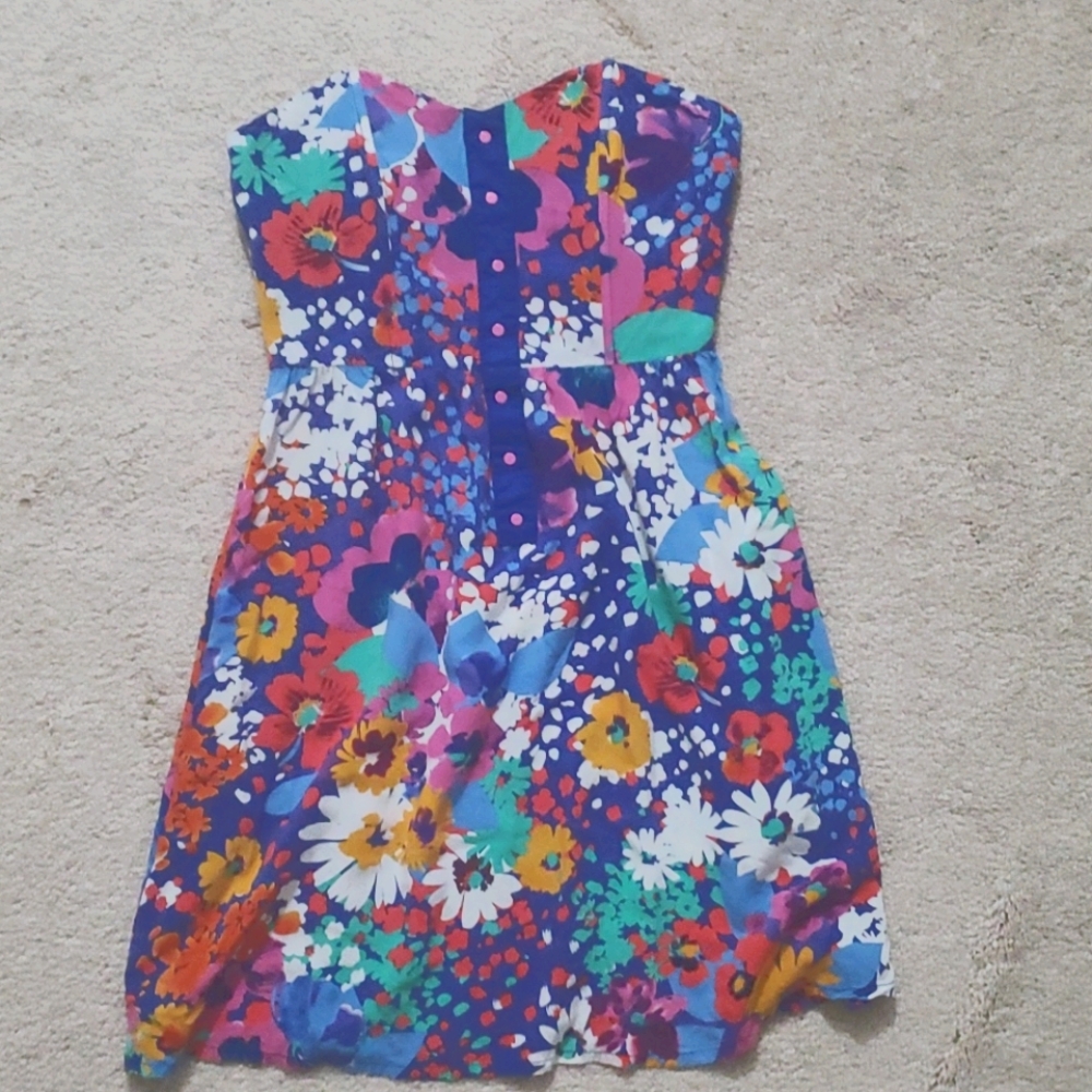 O'Neill Floral Print Smocked Strapless Dress